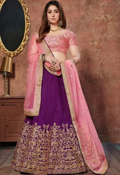 Embroidered Art Silk Lehenga in Purple