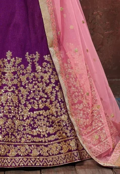 Embroidered Art Silk Lehenga in Purple
