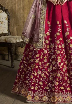 Embroidered Art Silk Lehenga in Magenta