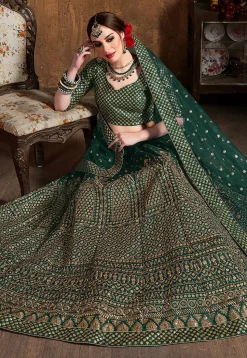Embroidered Art Silk Lehenga in Green