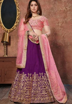 Embroidered Art Silk Lehenga in Purple