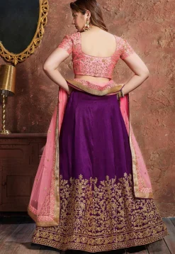 Embroidered Art Silk Lehenga in Purple