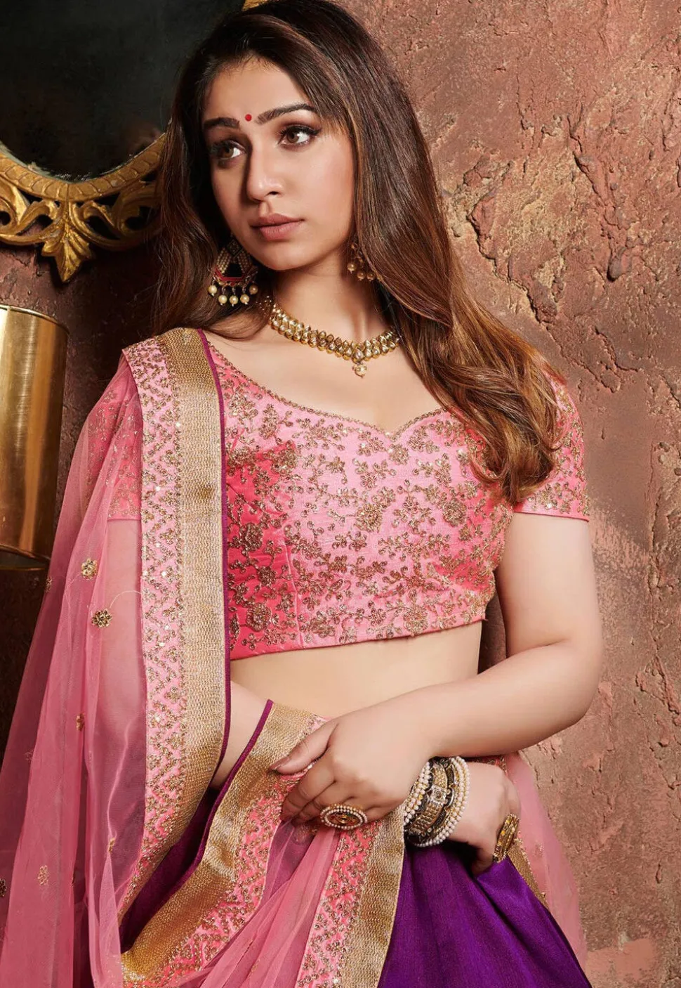Embroidered Art Silk Lehenga in Purple