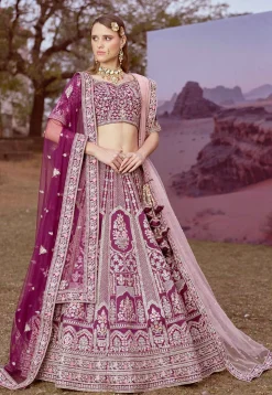 Embroidered Art Silk Lehenga in Purple