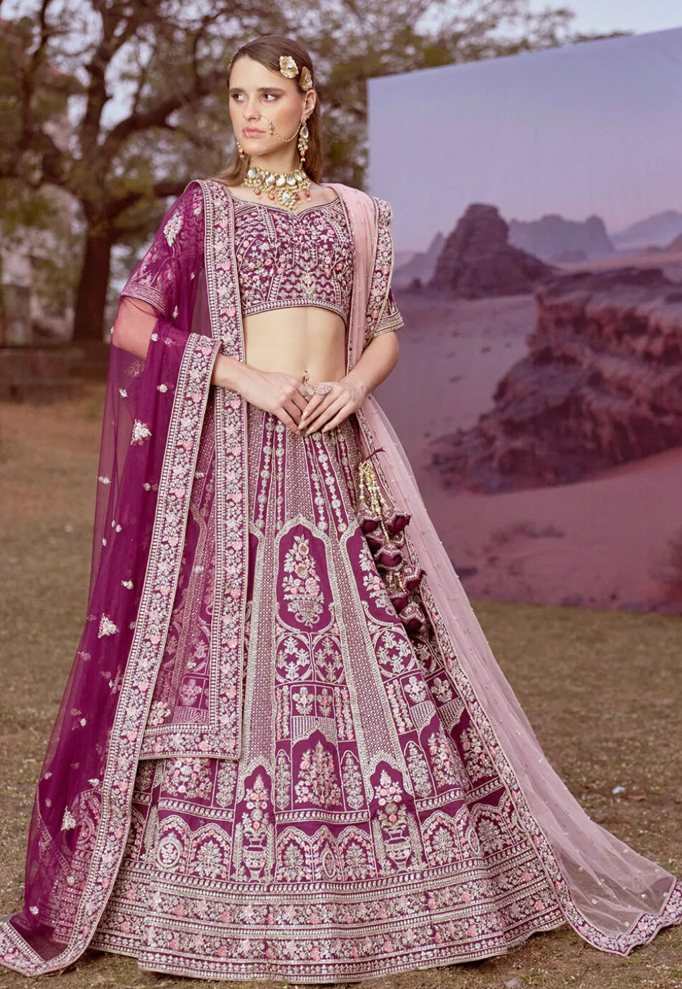 Embroidered Art Silk Lehenga in Purple