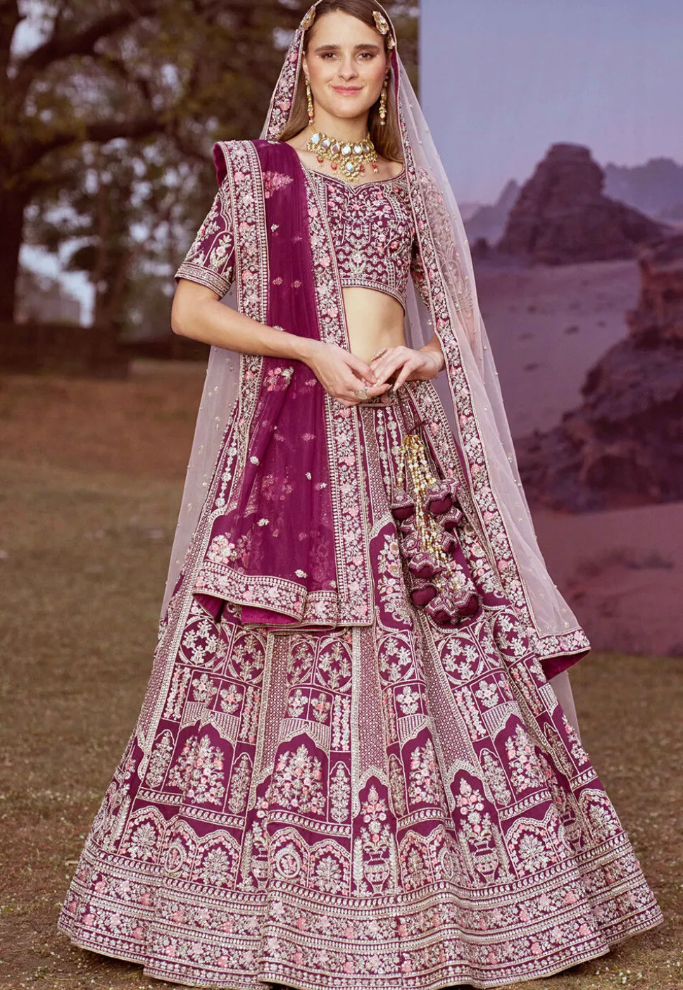 Embroidered Art Silk Lehenga in Purple