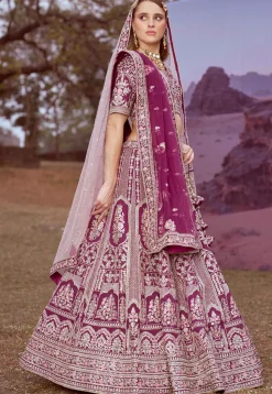 Embroidered Art Silk Lehenga in Purple