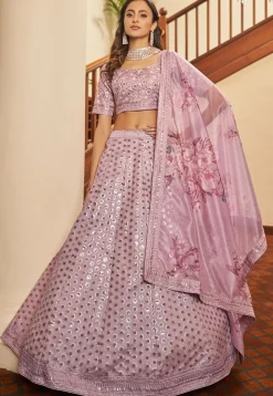 Embroidered Art Silk Lehenga in Pink