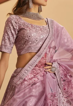 Embroidered Art Silk Lehenga in Pink