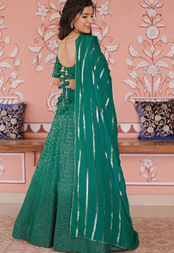 Embroidered Art Silk Lehenga in Shaded Sea Green