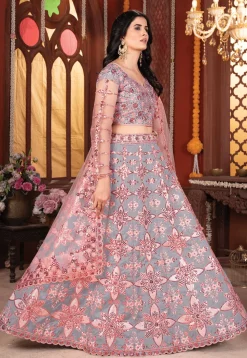 Embroidered Art Silk Lehenga in Grey