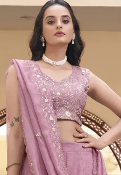 Embroidered Art Silk Lehenga in Purple