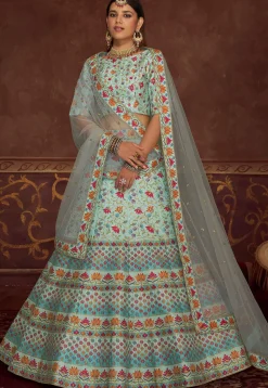 Embroidered Art Silk Lehenga in Sky Blue