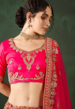 Embroidered Art Silk Lehenga in Pink