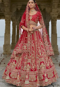 Embroidered Art Silk Lehenga in Red