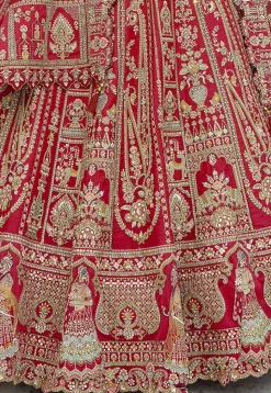 Embroidered Art Silk Lehenga in Red