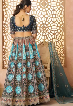 Embroidered Art Silk Lehenga in Blue