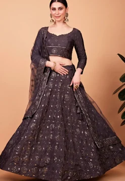 Embroidered Art Silk Lehenga in Grey