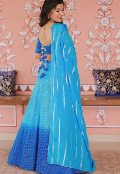 Embroidered Art Silk Lehenga in Shaded Blue