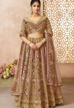 Embroidered Art Silk Lehenga in Old Rose
