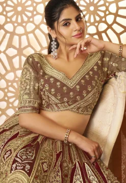 Embroidered Art Silk Lehenga in Old Rose