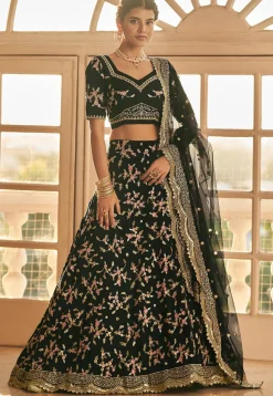Embroidered Art Silk Lehenga in Black