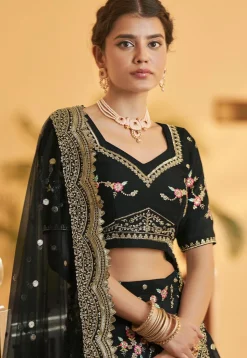 Embroidered Art Silk Lehenga in Black