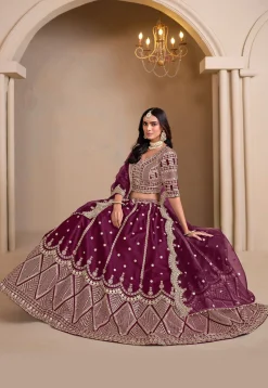 Embroidered Art Silk Lehenga in Purple