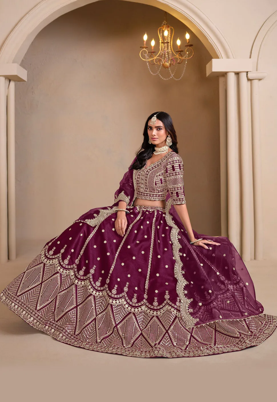 Embroidered Art Silk Lehenga in Purple