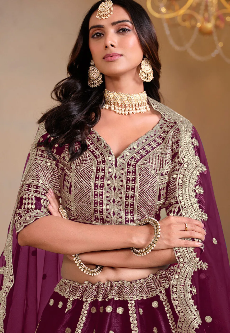 Embroidered Art Silk Lehenga in Purple