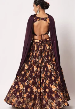 Embroidered Art Silk Lehenga in Wine