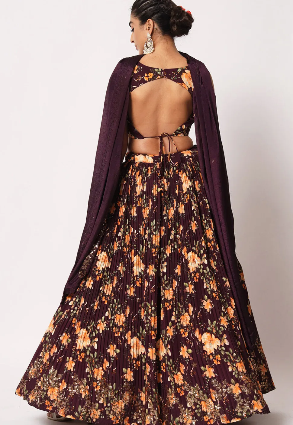 Embroidered Art Silk Lehenga in Wine