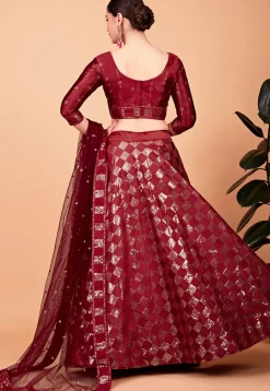 Embroidered Art Silk Lehenga in Red