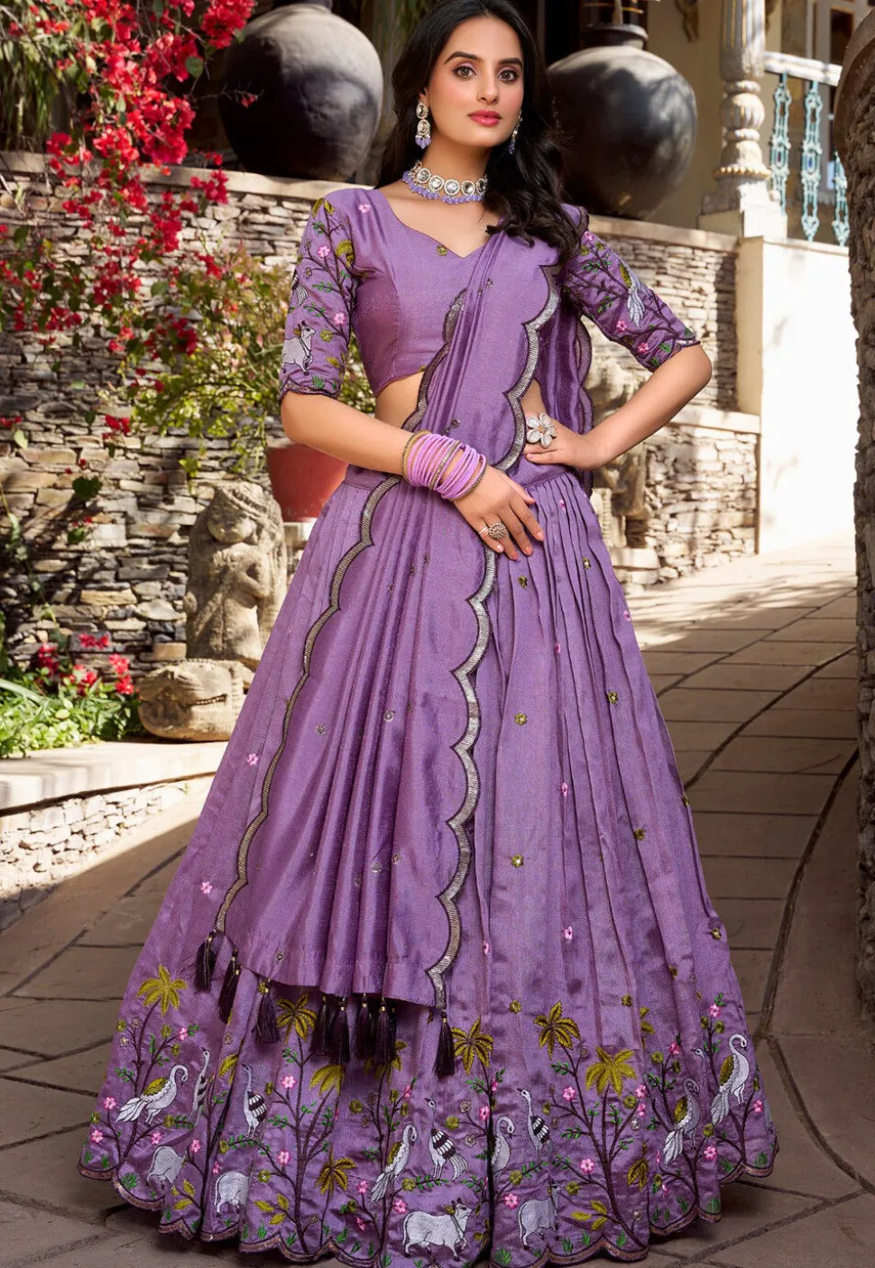 Embroidered Art Silk Lehenga in Purple