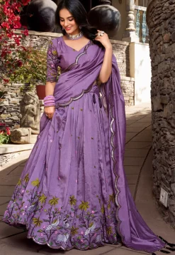 Embroidered Art Silk Lehenga in Purple