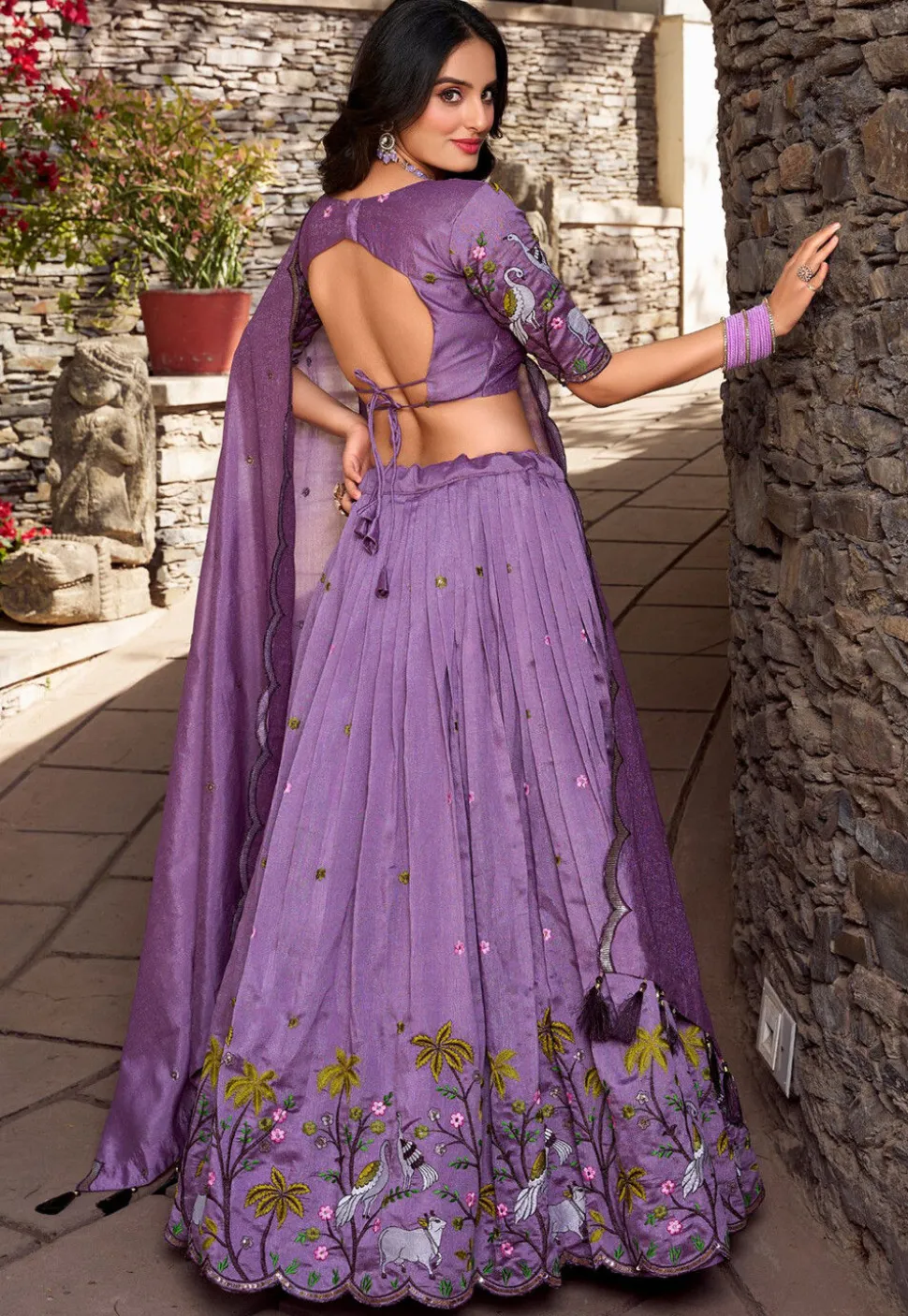 Embroidered Art Silk Lehenga in Purple