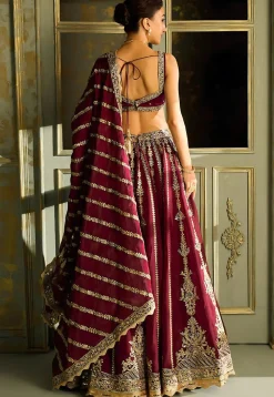 Embroidered Art Silk Lehenga in Maroon