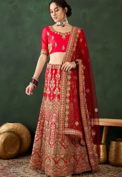 Embroidered Art Silk Lehenga in Maroon
