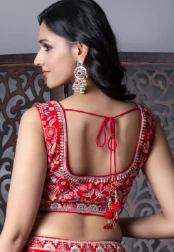 Embroidered Art Silk Lehenga in Red