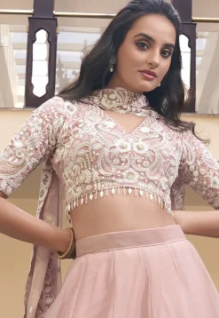 Embroidered Art Silk Lehenga in Pink