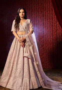 Embroidered Art Silk Lehenga in Light Purple