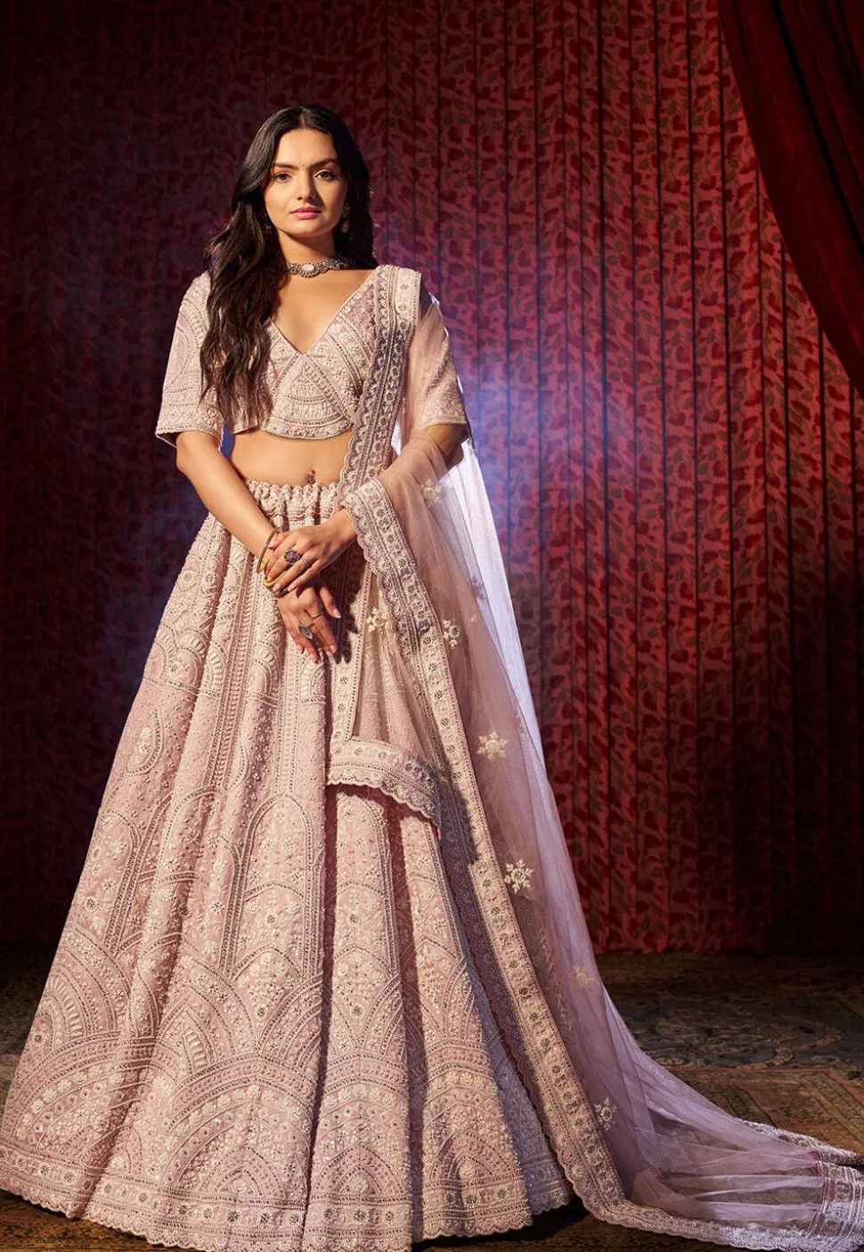 Embroidered Art Silk Lehenga in Light Purple