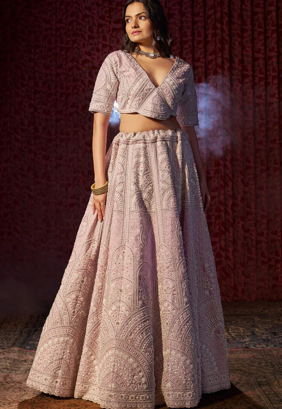 Embroidered Art Silk Lehenga in Light Purple