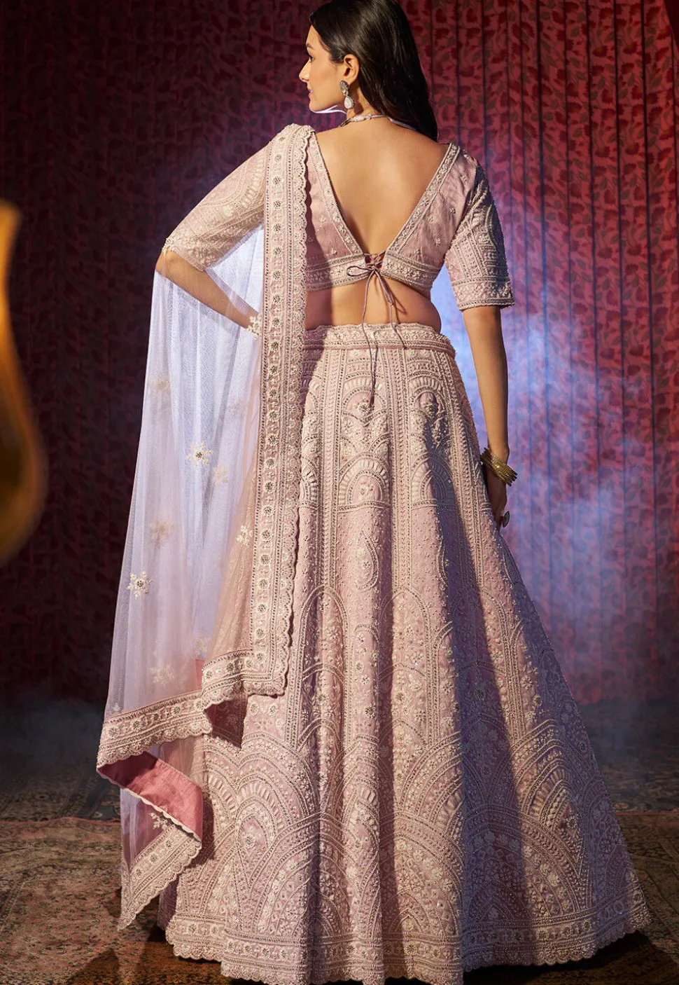 Embroidered Art Silk Lehenga in Light Purple