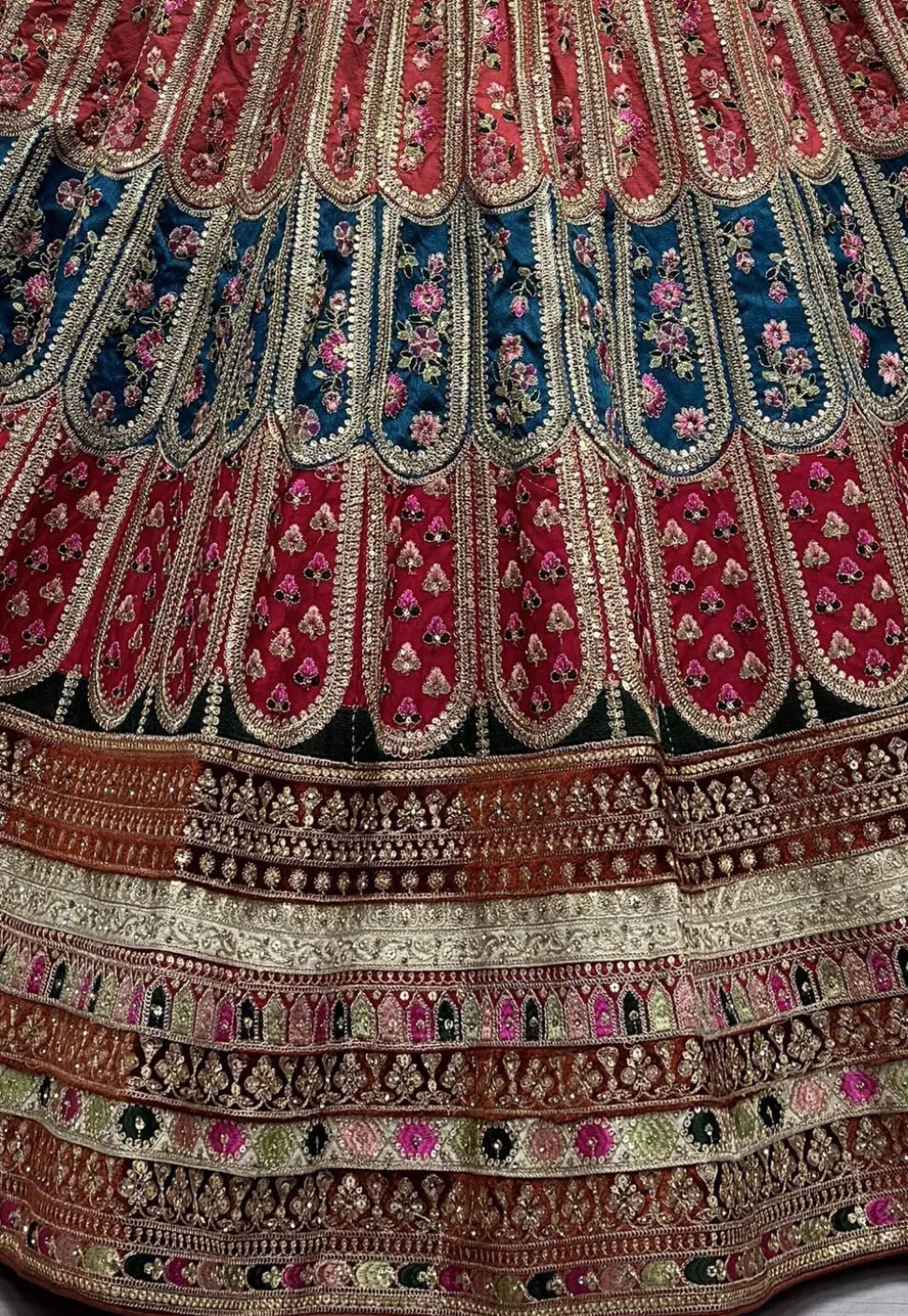 Embroidered Art Silk Lehenga in Multicolor