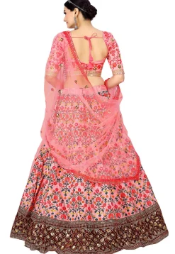 Embroidered Art Silk Lehenga in Pink