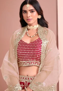 Embroidered Art Silk Lehenga in Fuchsia