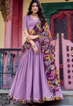 Embroidered Art Silk Lehenga in Purple