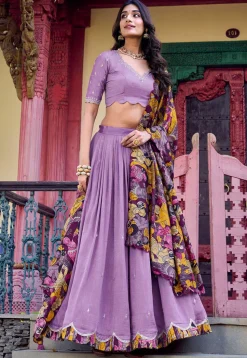 Embroidered Art Silk Lehenga in Purple