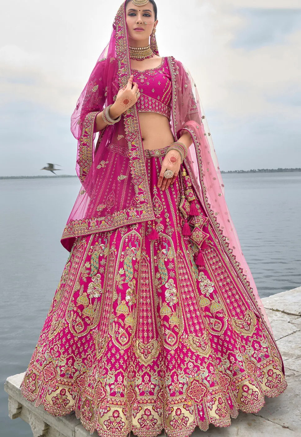 Embroidered Art Silk Lehenga in Magenta